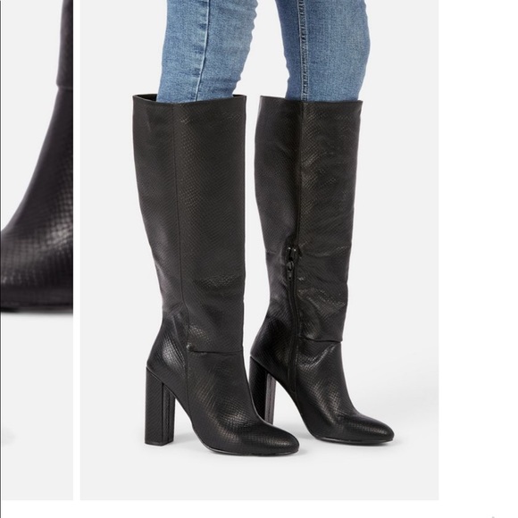 New black faux croc skin heeled boots - Picture 11 of 12